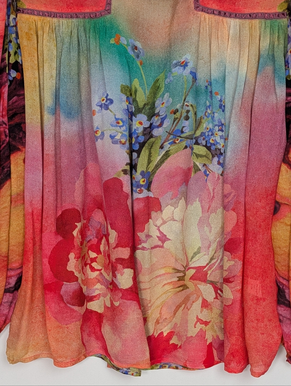 Anthropologie BL-NK Miranda Peasant Blouse XL Boho Floral Long Sleeve - Picture 9 of 15